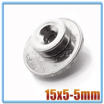10/20/50/500Pcs Neodīma Magnēts 15x5 Caurums 5 N35 NdFeB Kārta Super Spēcīgu Spēcīgu Pastāvīgo Magnētisko imanes Disku 15*5-5