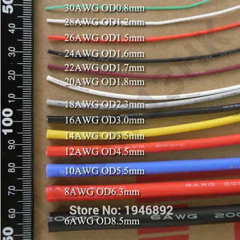 100 metri/daudz 18AWG augstas temperatūras pretestību, Elastīgu silikona vads alvotas vara stieples RC strāvas vads Elektronisko kabelis