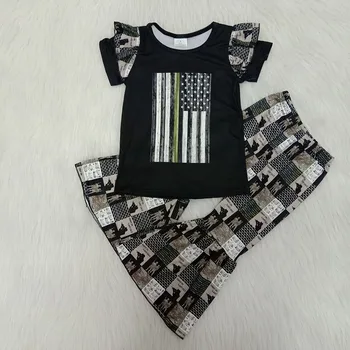 Boutique Baby Girl Apģērbu Komplekts 2gab Uzstādīt Plānas Zaļā Līnija Armijas Toddler Bērniem, Meitenēm, Topi, Kleitas Bell Grunts Bikses Apģērbs Apģērbs