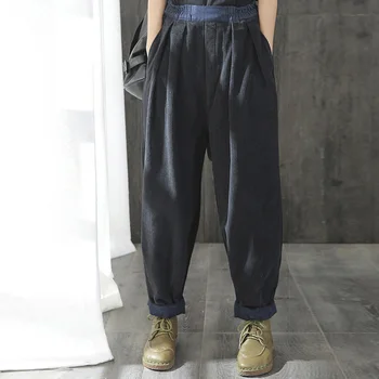 ZANZEA Sieviešu Vintage Velveta Bikses Rudens Harēma Bikses Gadījuma Pacthwork Bikses Vaļīgas, Rāceņu Pantalon Plus Lieluma Bikses Bikšu