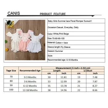 0-18M Jaundzimušais Meiteņu Mežģīņu Kokvilnas Bodysuits Ziedu Aplikācijas Bodysuit Savirmot Lidot Piedurknēm Backless Jumpsuit Baby Girl Sunsuits