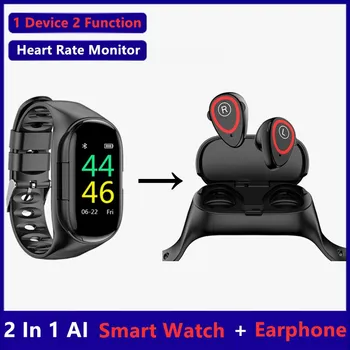 0.96 TFT Krāsu Ekrāns, 2 In 1 AI Smart Skatīties Ar Bluetooth Austiņas Sirds ritma Monitors Smart Aproce Ilgi Gaidīšanas Sporta Skatīties