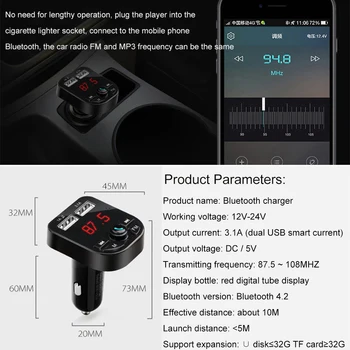 1.1 Collu Auto MP3 Atskaņotājs, Bluetooth brīvroku režīmā Uztvērējs, MP3 piepīpētāja Auto Lādētājs Dual USB Transportlīdzekļa Bluetooth Automašīnas Komplekts