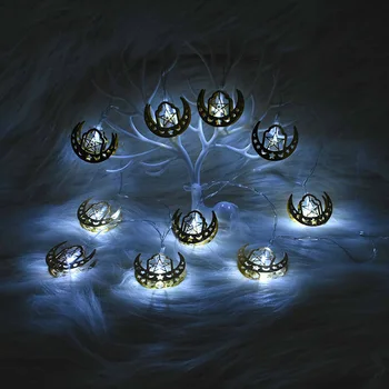 1.65 M 10 Led Eid Mubarak Dekoru Moon Star LED String Light Pasaku Vainags Mājas Rotājumu Islāma Kareem Ramadāna Grupa Krājumi