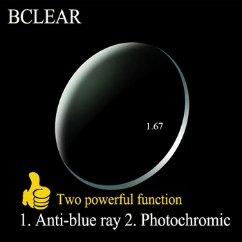 1.67 Augsta Indeksa Asfēriskie Anti-blue Ray Lēcas Pārejas Photochromic Lēcas Hameleons Pelēkā Tuvredzība vecuma tālredzība Pielāgot objektīva