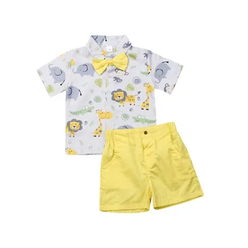 1-6Y Vasaras Toddler Zēnu Apģērbu Komplekts Puse Džentlmenis Formālu Uzvalku Kokvilnas Kleita Krekls Topi+Šorti Bikses Oficiālu Apģērbu Komplekti 2gab