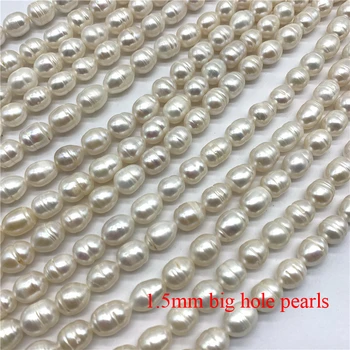 1. Daļa Augstas Spīdums Liels Caurums 10MM Rīsu Pearl Real Dabas Pērles, Saldūdens Pērles Kaklarota, pērles Rotaslietas Pieņemšanas Diy