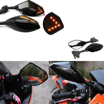 1 Pāris Motociklu Black LED Integrēti Pagrieziena Signāla Atpakaļskata Spogulis Ārējie Atpakaļskata Spoguļi Yamaha YZF R1 R6 FZ1 FZ6 600R R3