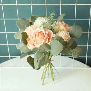 1 saišķis Bumbu Krizantēmu peoniju pušķis, mākslīgie ziedi mājas dekori kāzu dekorēšana diy Ziedi vienošanās Iekštelpu Amatniecības
