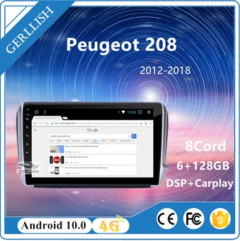 10.2 collu android auto stereo, gps navigācija, dvd atskaņotāju Peugeot 208 2012-2018