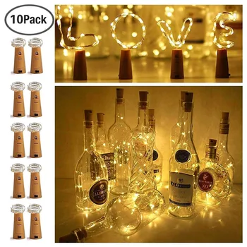 10 Pack LED Vīna Pudeles Korķa Gaiši Pasaku Gaismas 2M Vara stieples Apgaismojums Stīgu Dekoratīvie Apgaismota pudeli Kāzu Ziemsvētki Puse