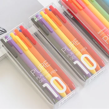 10 gab. varavīksnes krāsu gēla pildspalvu komplekts 0.5 mm Vairāku lodīšu tinte rakstīšanas pildspalvas, Kancelejas preces, Biroja, skolas piederumi F6075