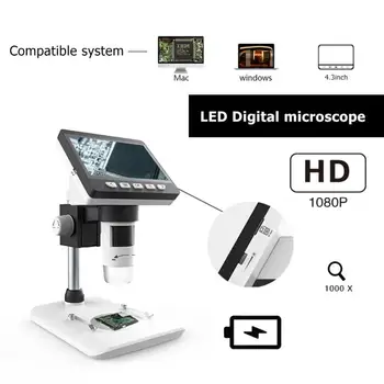 1000X 4.3 collu 8 LCD Gaismas Digitālo Mikroskopu HD 1080P Darbvirsmas Lodēšanas Elektronisko Lupa Teicam Stikla Atbalstu 10 Valodās