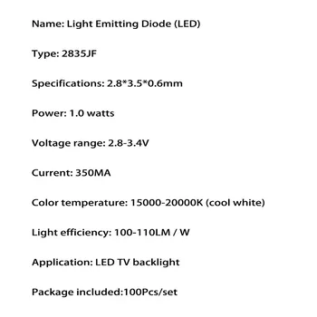 100Pcs/daudz jaunu augstas jaudas led 2835 3 v 350ma 1w lampu krelles cool balta remonta tv led lcd backlight bārs un sloksnes, karsti