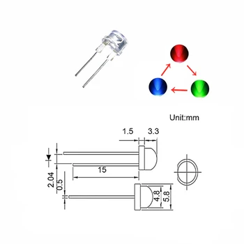 100gab LED 5mm Salmu Cepure RGB Lēni Mirgo Lampa Pārredzamu Tri-Color Red Green Blue 20mA 3 V 5 mm Gaismas Diodes Lampas