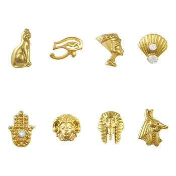 100gab Mix 8 Modeļi 3D Zelta Ēģiptes Tēma Nail Art Rotājumi Sakausējuma Faraons Šķēle Manikīrs ornaments
