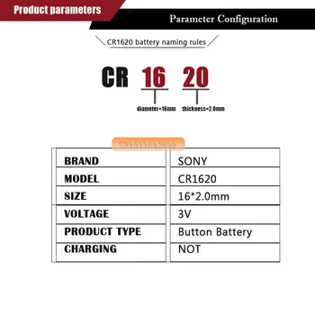 100pcs/Sony daudz Oriģināls CR1620 Poga Šūnu Akumulatoru Skatīties Auto Tālvadības Atslēgu cr 1620 ECR1620 GPCR1620 3 v Litija Bateriju