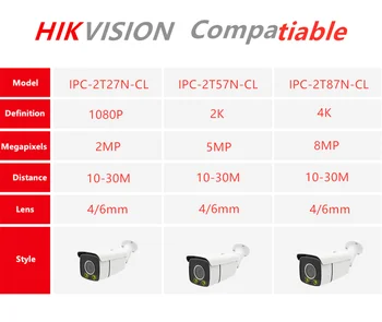 1080P 5MP ColorVu Hikvision Saderīgu Bullet POE IP Kameras Drošības Kameras IS 30m ONVIF H. 265 Plug&play ar Hikvision VRR
