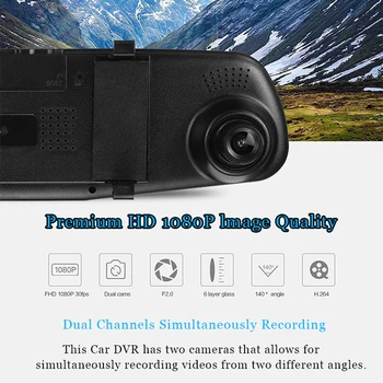 1080P HD Auto DVR Kamera Auto Datu Reģistratoru Atpakaļskata Spogulis Dash Digitālo Video Ierakstītāju Dual Objektīvs Videokamera 4.3 collu