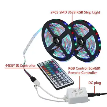 10M 3528 SMD RGB Elastīgu LED Gaismas Sloksne 600LEDs +44 Taustiņu IS Tālvadības pults Karstā