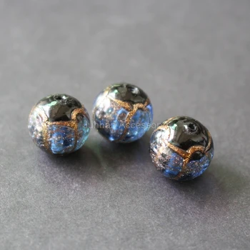 10Pcs/Daudz 14mm Hanmade Lampwork Stikla pērles ar zelta tiešsaistes krāsošana Gaiši Zilu krāsu, rotaslietu izgatavošana