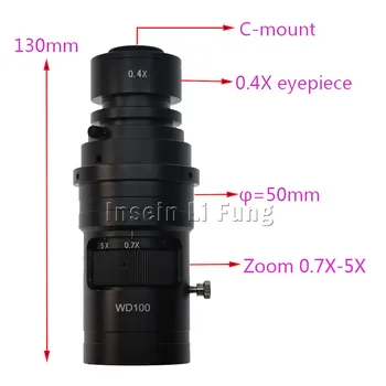 10X-200X Regulējams Palielinājums, 25mm Zoom, C-mount Objektīvs X 0.7~5X Video Mikroskopa Kamera, Darba Attālums 100mm-300mm