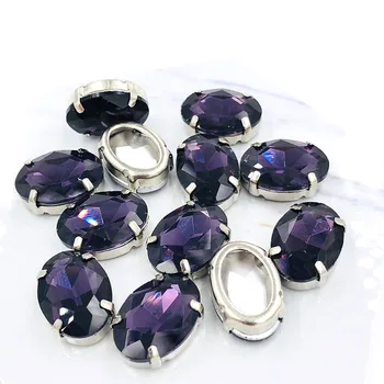 10X14mm/13X18mm Deep purple Ovālas formas Vara nagi dobi biezu grunts augstas kvalitātes stikla kristāla Piešūt rhinestones DIY piederumi