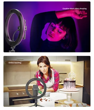 10inch 26cm LED Ring Light Tālruņa Turētāja Fotogrāfija Aizpildīt Gaismas Statīvs Aptumšojami RGB Selfie LED Ring Light Tālvadības Fotogrāfijas, Video