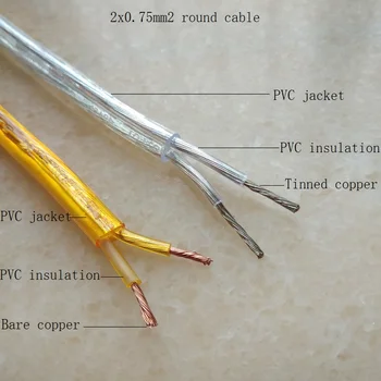 10m/daudz caurspīdīgu vai dzeltenas 2*0,75 mm strāvas vadu elektrisko kabeli, zelta krāsa, kabelis Apgaismojuma spuldzes ar elektrības vads