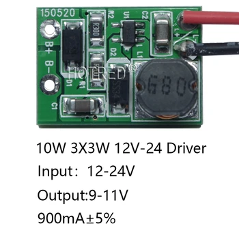10pcs 12V 24V 10W LED Draiveri 3x3W 9-12V 900mA liela Jauda 10w led chip transformatoru par punktveida gaismas/prožektors, ping