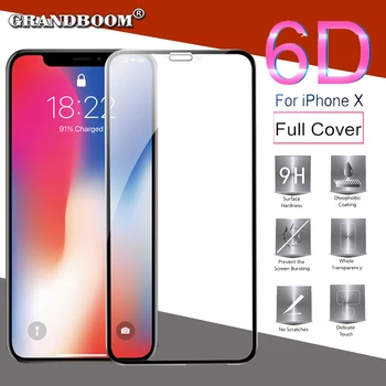 10pcs 6D Izliektas Pilnībā Segtu Rūdīts Stikls iPhone 12 Mini 11 Pro Max XS XR X 8 7 6 Plus SE 9H Cietība Filmu Ekrāna Aizsargs
