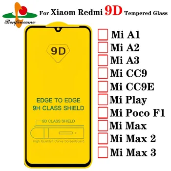 10pcs\Daudz 9D Rūdīta Stikla Xiaomi Mi Max 1 2 3 A1 A2 A3 Ekrāna Aizsargs, par Mi Spēlēt CC9 CC9E Poco F1 Aizsardzības Plēves