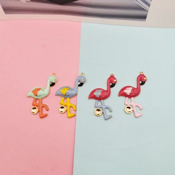 10pcs Moderns Sakausējuma Flamingo Emaljas Piekariņi INS Stila DIY Flamingo Kulons ar rokām Darinātas Rotaslietas, Kaklarota, Auskari Putnu Peldošas