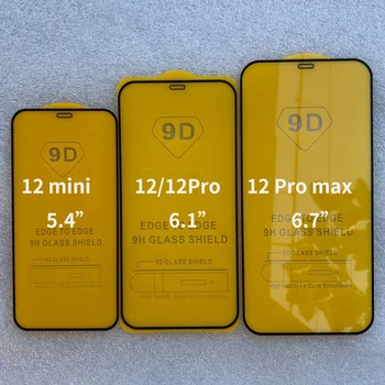 10pcs/daudz 9D Pilnībā Segtu Rūdīts Stikls iPhone 12 pro max 12 mini Protectiv Stikla sprādziendrošas Ekrāna Aizsargs, Stiklu Plēves