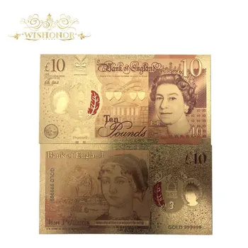 10pcs/daudz Jaunu Produktu Krāsainu Anglijas Zelta Banknošu 10 Mārciņas Banknotes 24k Zelta Pārklājumu, Viltus Papīra Naudu, Lai Kolekcija