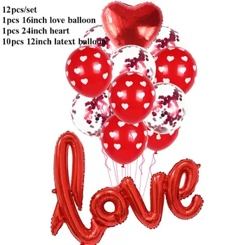 12-17pcs Sarkana Sirds Zvaigzne Konfeti Lateksa Baloni Uzstādīt Laimīgs, Kāzu Dekori Valentīna Diena, Jubileja, Dzimšanas dienas svinības Rotājumi
