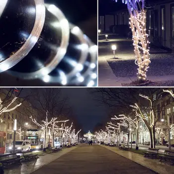 12M LED Āra Saules Lampas 50/100 Trosi, Cauruli String Pasaku Brīvdienu Ziemassvētku Puse, Dārza Ūdensizturīgs Gaismas