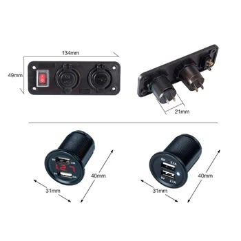 12V 24V 4 USB Lādētājs Adapteris LED Voltmetrs Ar Slēdzi Panelis Automašīnas Kravas automašīnu Laivu
