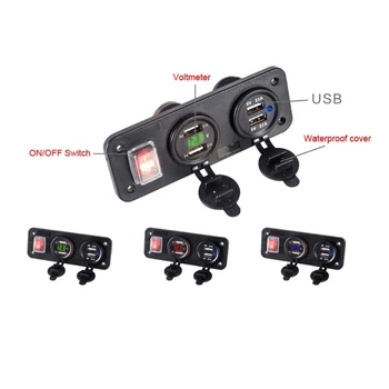 12V 24V 4 USB Lādētājs Adapteris LED Voltmetrs Ar Slēdzi Panelis Automašīnas Kravas automašīnu Laivu