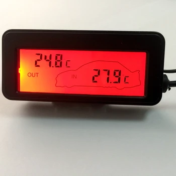 12V Transportlīdzekļu Termometrs Monitors Red Backlit LCD Auto elektroniskais Termometrs Mini Auto Interjers Eksterjers Temperatūras Mērītājs WithSensor