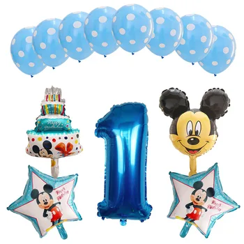 13pcs/set Mickey Minnie Folija Baloni 1. Dzimšanas dienas svinības Apdare Skaits Ballon 1 Globos Dot Lateksa Bērnu Piepūšamās Rotaļlietas
