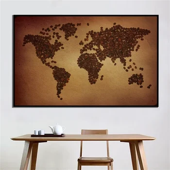 150x225cm neaustu Pasaules Kartē Plates Modelis, kas Izgatavots no Kafijas Pupiņām, Stila Sienu Dekoratīva Kartes Audekls Retro Sienas Gleznojums Mākslas