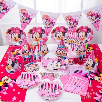155Pcs Red Minnie Mouse Disney Baby Dušas Zēni Dzimšanas dienas Rotājumi Kāzu Gadījumā Puse ierosina Dažādi Galda piederumi Komplekti Bērniem