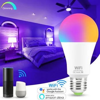 15W, WiFi Smart Spuldzes E27 Aptumšojami RGB Lampas App Balss Kontroles WiFi Burvju Spuldzes Saderīgs ar Amazon Alexa, Google Home