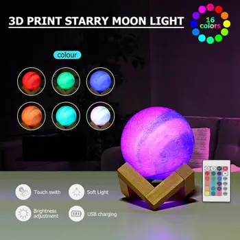 16 Krāsas, 3D Druka Zvaigžņu Mēness Lampas Krāsains Mainīt Touch Mājas Dekori Radošo Dāvanu Led Nakts Gaisma Varavīksnes Lampas Dropshipping