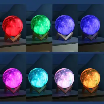 16 Krāsas Nakts Gaisma 3D Print Star Mēness Lampas Krāsains Mainīt Planētas Lampu Mājas Dekorēšanas Radošās Dāvanu Zvaigžņotā Debess Telpā Lampas