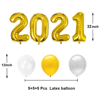 16pcs 32inch Skaits Ir 2021. Folijas gaisa Balons Happy New Year Eve Puse Rotājumi, Ziemassvētku Dekori Mājas Gradācijas Baloni