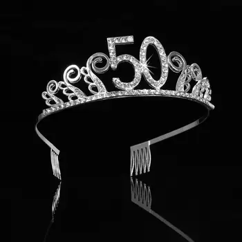 18 Gadus Vecais Rhinestone Tiaras Galvassegu Dzimšanas dienas Crown Kūka Balli Puses 25 40 50 60 Līgavas Kāzu Rotas, Matu