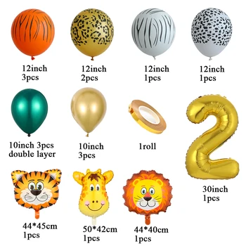 18pcs Džungļu Dzīvnieku Baloni noteikt Chrome Metāla Lateksa Balonu 30inch Zelta Skaits Globos Bērniem Dzimšanas dienas ballīti Baby Dušas Dekori