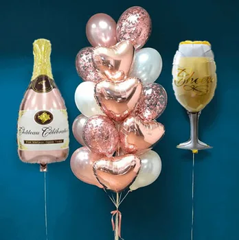 18pcs/set Rožu Zelta Konfeti Lateksa Balonu Komplekts Champaign Pudeli Kausa Folijas gaisa Balons, Kāzu Dekorācijas, Dzimšanas dienas svinības Piegādēm
